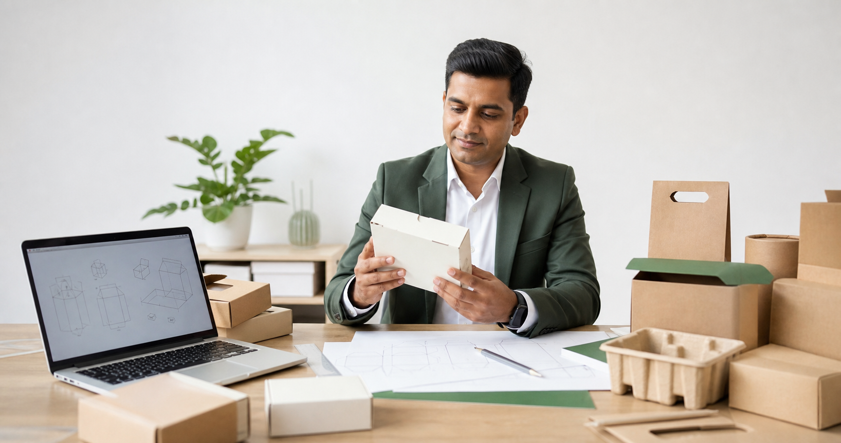 Packaging professional reviewing sustainable packaging prototypes